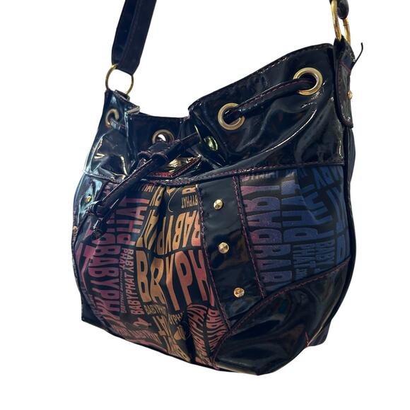 Vintage Y2K BabyPhat Shoulder Bag Black Multicolor Logo Print Adjustable Strap - Picture 11 of 16